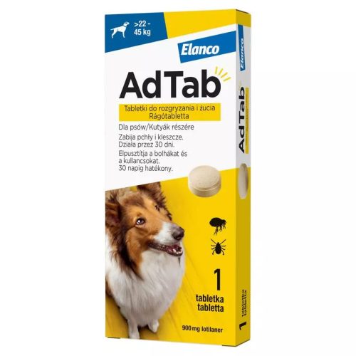 AdTab rágótabletta kutyáknak 900 mg (22-45 kg) bolha-kullancs ellen