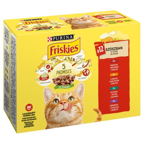 Friskies Cat alutasak 12x85g Szószban Csirkével/Kacsával/Lazaccal/Pulykával