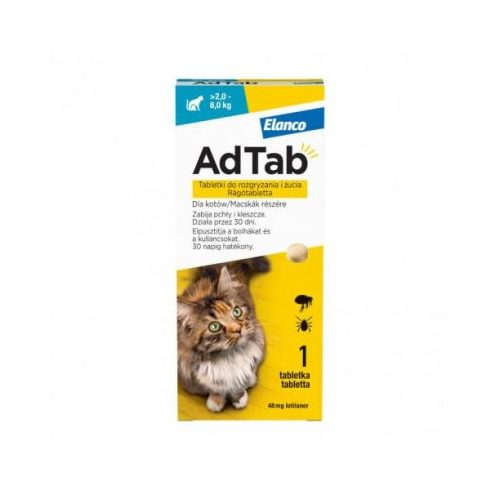 ADTAB rágótabletta macskáknak 48 mg (2-8 kg) bolha és kullancs ellen