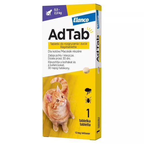 ADTAB rágótabletta macskáknak 12 mg (0,5-2kg) bolha és kullancs ellen