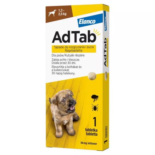 AdTab rágótabletta kutyáknak 56 mg (1,3-2,5 kg) bolha-kullancs ellen